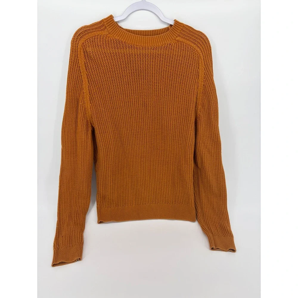 Uniqlo U Mens Sweater Burnt Orange Chunky Knit Cotton Crewneck‎ M